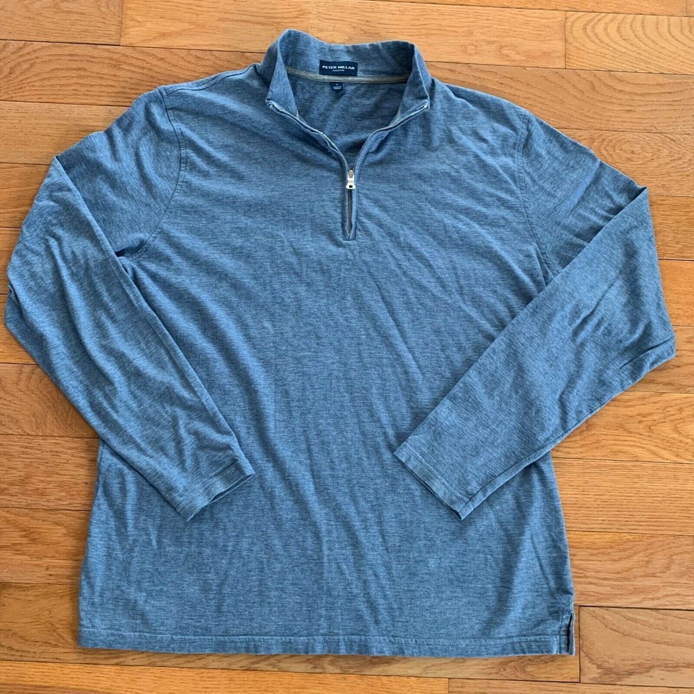 Peter Millar Men's Heather Blue Quarter-Zip Sweater